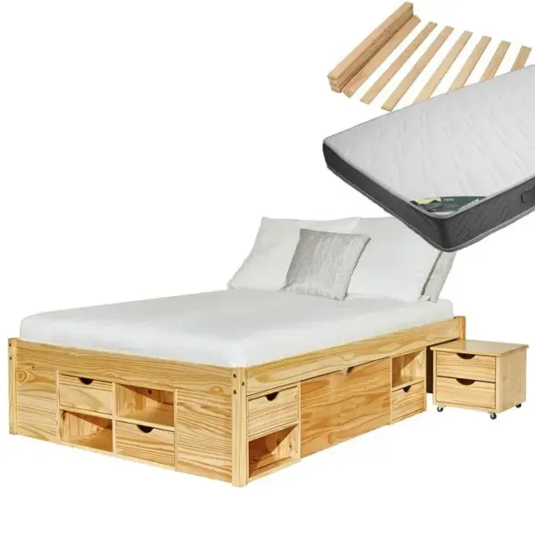 Pack Lit Multi-rangement 140x200 + Matelas Java - Cali