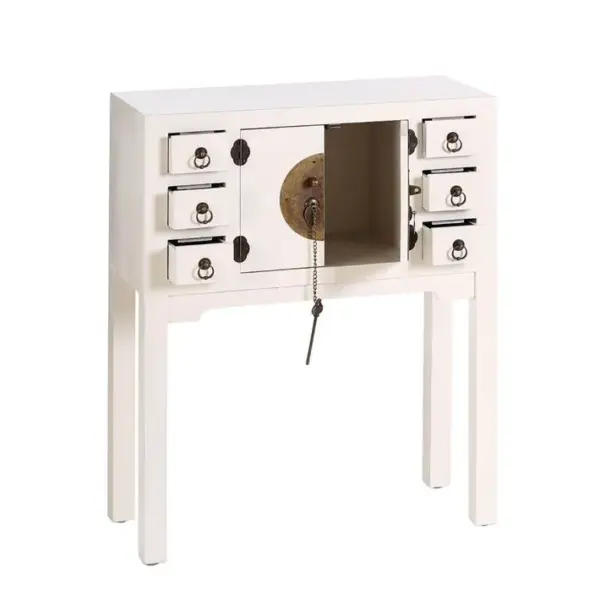 Console 2 Portes 6 Tiroirs Coloris Blanc - Ivana