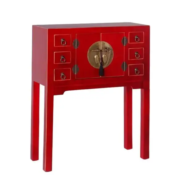 Console 2 Portes 6 Tiroirs Coloris Rouge - Ivana