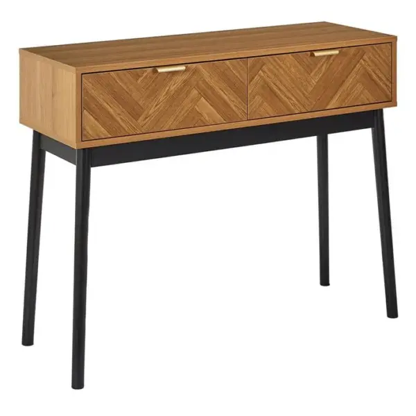 Console 2 Tiroirs Aspect Bois Décor Chevrons Piétement Noir - Sixtys