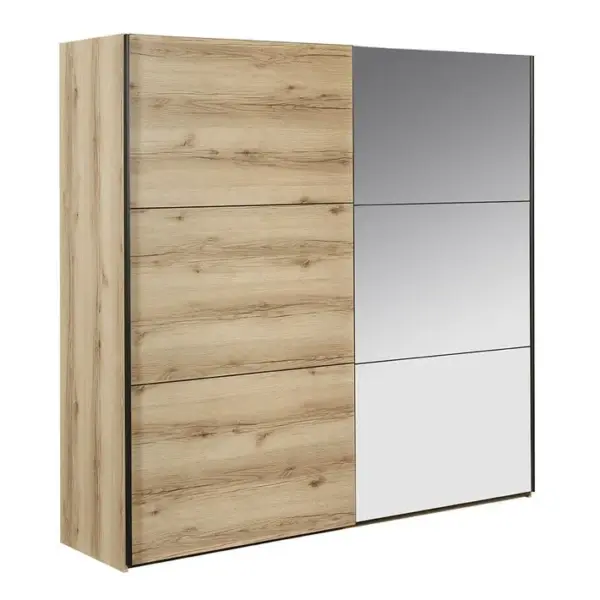 Armoire 2 Portes Coulissantes Aspect Bois Et Miroir - Gamma