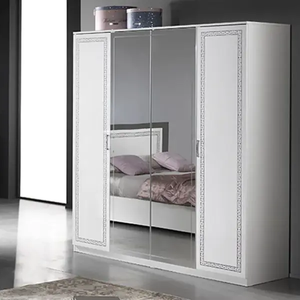 Armoire 4 Portes Laquée Blanc Avec Sérigraphies - Fadily