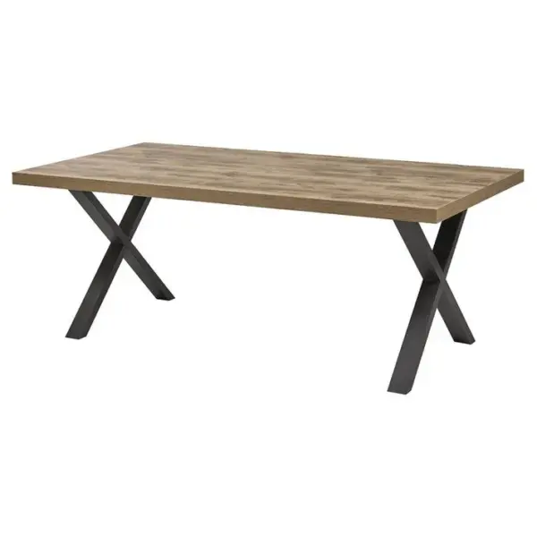 Table 170cm Aspect Bois Piètement X Métal Poudré Noir - Jenna