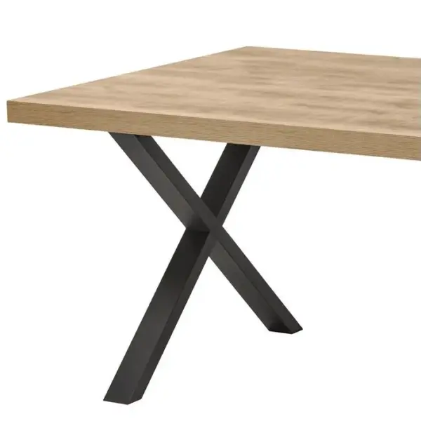 Table 170cm Aspect Bois Piètement X Métal Poudré Noir - Cedra