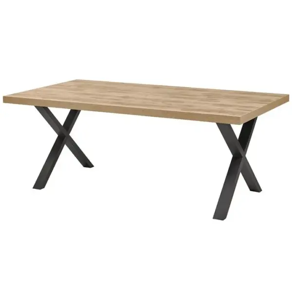 Table 170cm Aspect Bois Piètement X Métal Poudré Noir - Cedra