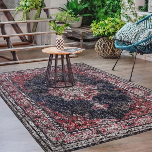 JADOREL Tapis Extérieur 200x280 Tissé Kilim Rouge Et Brun Ozlem