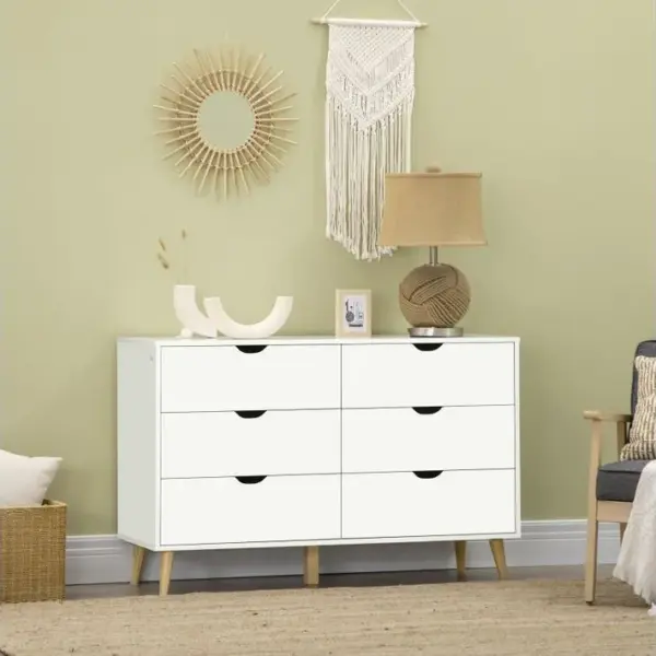 Commode Scandinave 6 Tiroirs Lucinda Bois Et Blanc