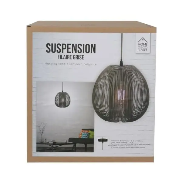 Lampe Suspension Déco boule Filaire 26cm Gris