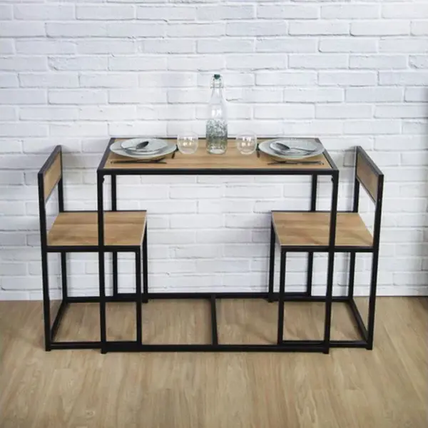 Ensemble Table Et 2 Chaises En Mdf Et Métal - Noir Et Beige