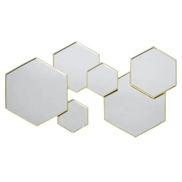 Lot De 6 Miroirs Muraux hexagonal 57cm Or