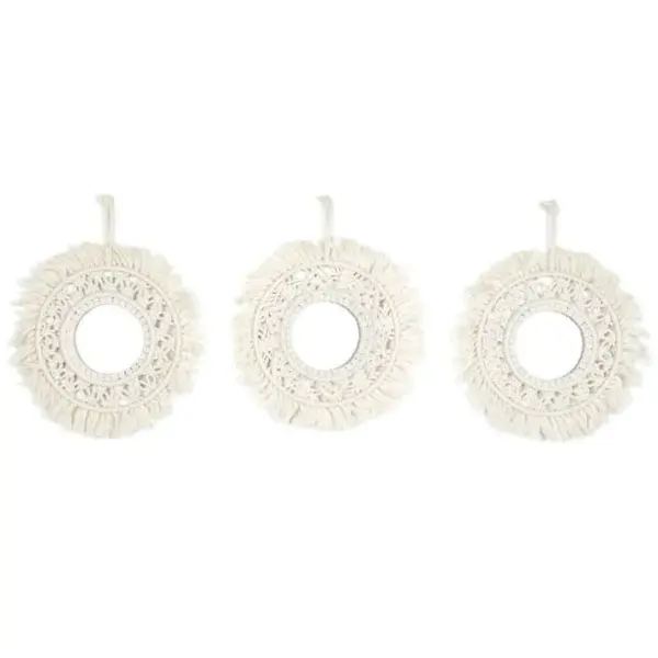 Lot De 3 Miroirs Déco boho 28cm Beige