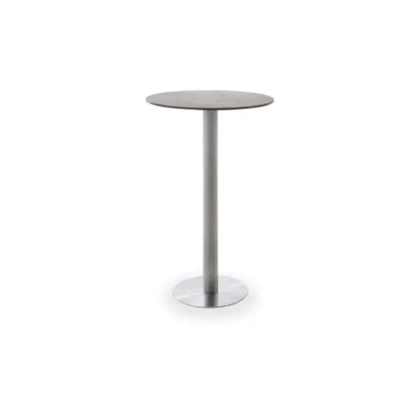 Table Bar Ronde Avec Plateau Céramique Moka Avec Piètement Acier Brossé - L65 X H105 X P65 Cm