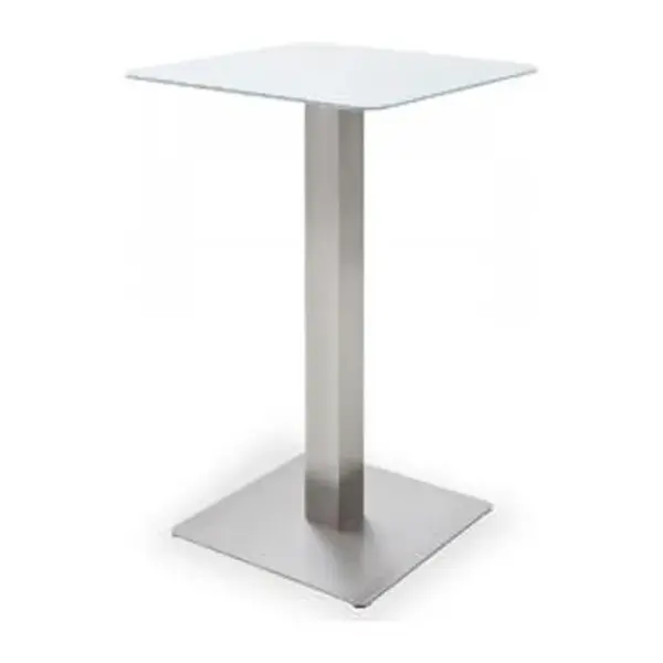 Table Bar Avec Plateau Céramique Blanc Avec Piètement Acier Brossé - L70 X H105 X P70 Cm