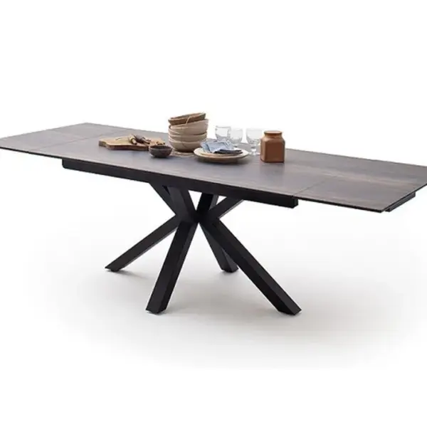 Table À Manger Extensible En Céramique Imi. Bois Barique Et Métal Noir Mat.