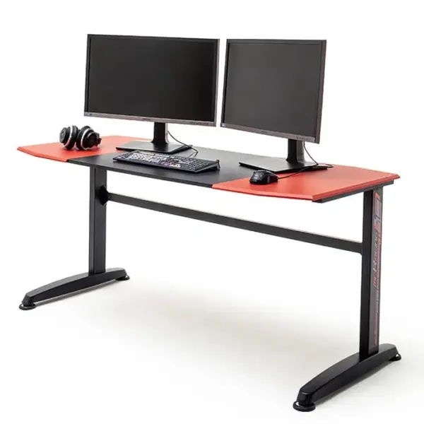 Table De Bureau Gamer, Table De Jeu Coloris Noir, Rouge - L. 160 X H. 72 X P. 70 Cm