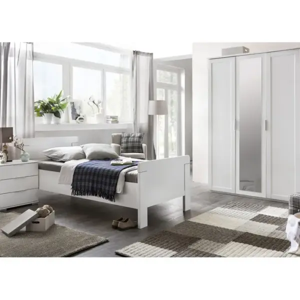 Chambre À Coucher Complète Enfant (lit 90x200 cm + Chevet + Armoire) Coloris Blanc