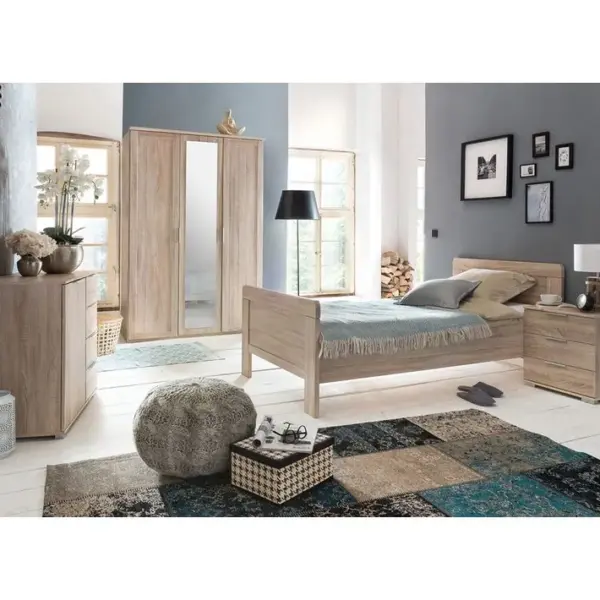 Chambre À Coucher Complète Enfant (lit 90x200 cm + Chevet + Armoire + Commode) Coloris Blanc