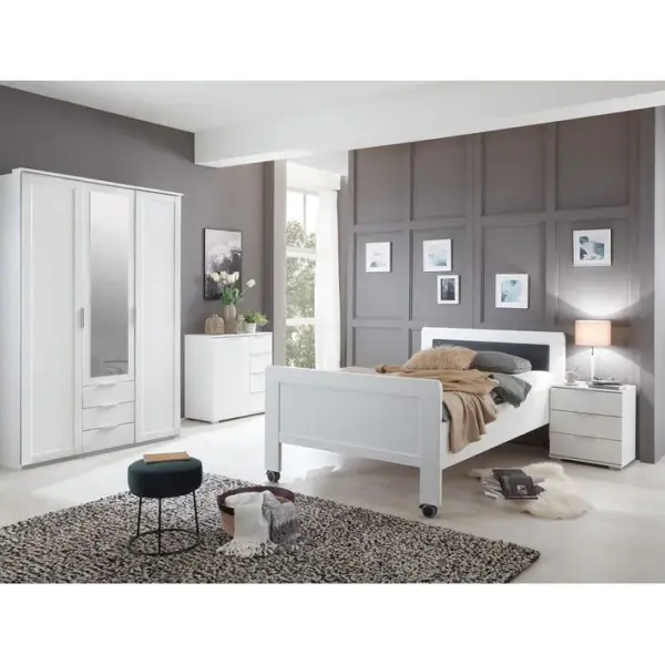 Chambre À Coucher Complète Enfant (lit 90x200 cm + Chevet + Armoire + Commode) Coloris Blanc