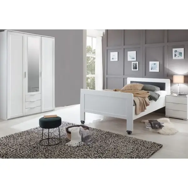 Chambre À Coucher Complète Enfant (lit 90x200 cm + Chevet + Armoire ) Coloris Blanc