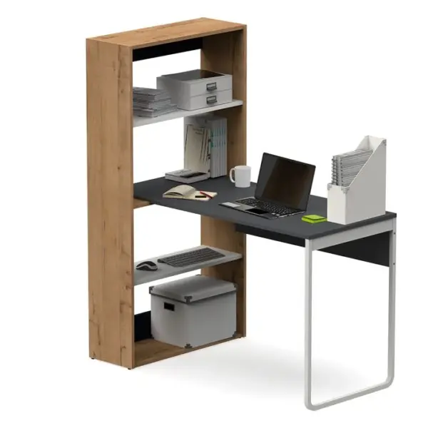 Bureau Dangle Modulable Coloris Chêne Doré / Gris - Hauteur 143 X Longueur 120 X Profondeur 72 Cm