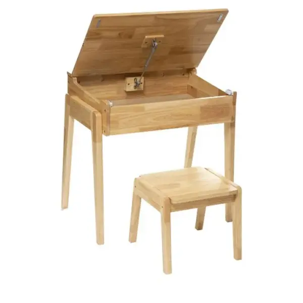 Pupitre + Tabouret En Bois Coloris Beige - Longueur 62 X Profondeur 40 X Hauteur 60 Cm