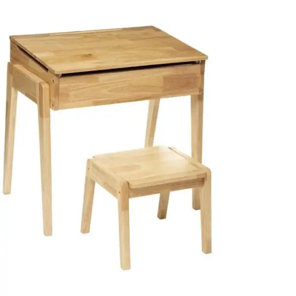 Pupitre + Tabouret En Bois Coloris Beige - Longueur 62 X Profondeur 40 X Hauteur 60 Cm