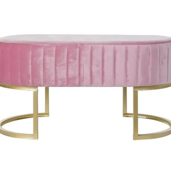 Banquette En Métal Et Velours Rose - Longueur 90 X Profondeur 50 X Hauteur 45 Cm