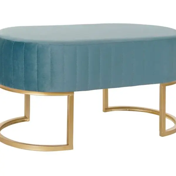 Banquette En Métal Et Velours Bleu - Longueur 90 X Profondeur 50 X Hauteur 45 Cm