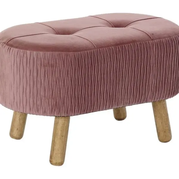 Banquette En Bois Et Velours Rose - Longueur 60 X Profondeur 35 X Hauteur 36 Cm