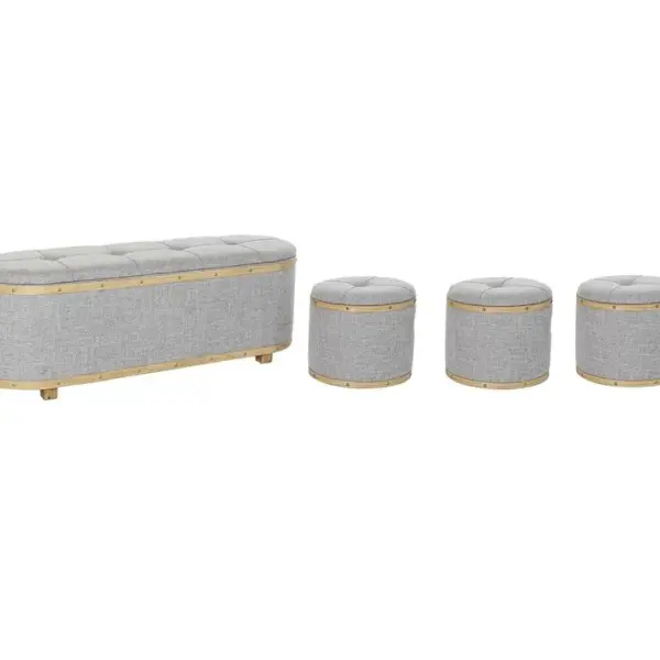 Ensemble De 4 Banquettes Coffres En Bois Et Polyester Coloris Gris - L. 120 X P. 45 X H. 43 Cm