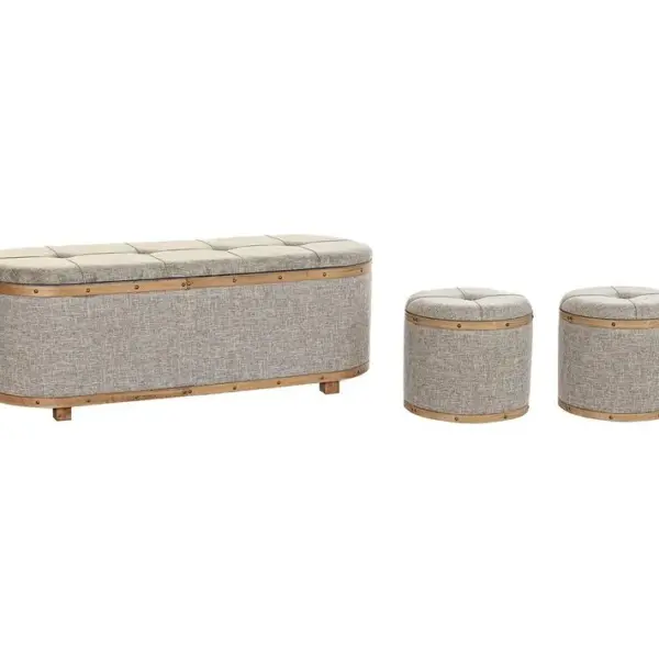 Ensemble De 4 Banquettes Coffres En Bois Et Polyester Coloris Beige - L. 120 X P. 45 X H. 43 Cm