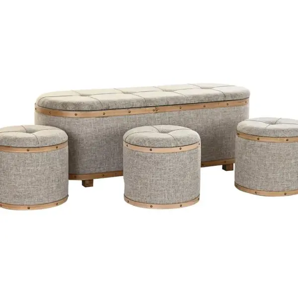 Ensemble De 4 Banquettes Coffres En Bois Et Polyester Coloris Beige - L. 120 X P. 45 X H. 43 Cm