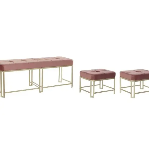 Ensemble De 3 Banquettes Coffres En Métal Et Velours Coloris Rose