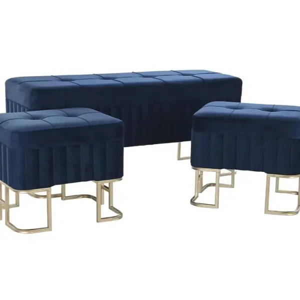 Ensemble De 3 Banquettes Coffres En Métal Et Velours Coloris Bleu