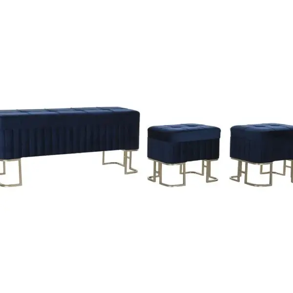 Ensemble De 3 Banquettes Coffres En Métal Et Velours Coloris Bleu