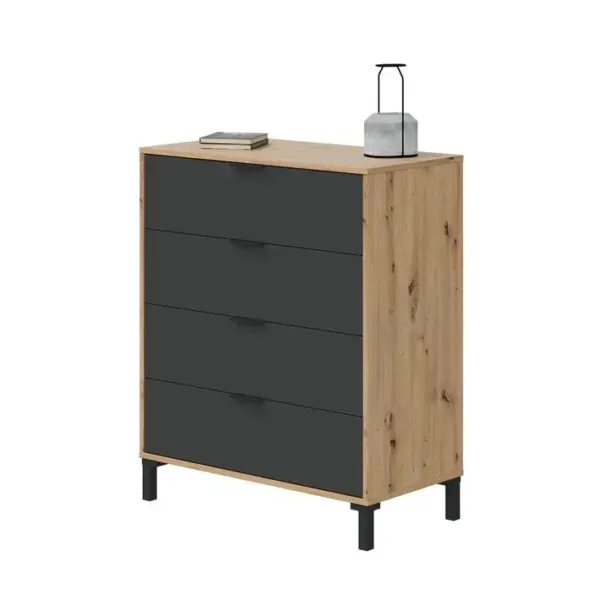 Commode, meuble de rangement coloris chêne nordique, gris anthracite