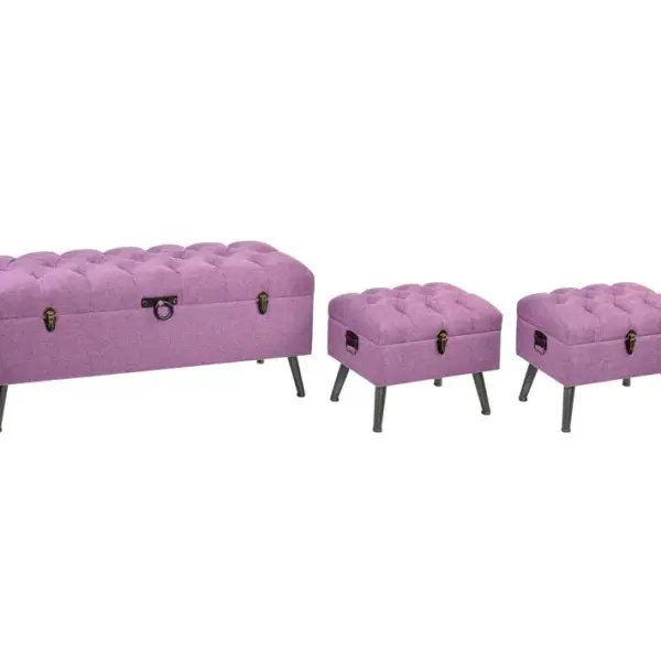 Ensemble De 3 Banquettes Coffres En Métal Doré , Mdf Et Polyester Coloris Fuchsia