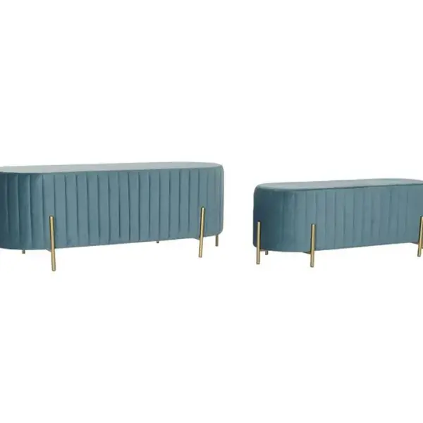 Ensemble De 2 Banquettes En Métal Et Polyester Coloris Bleu Et Pieds Doré