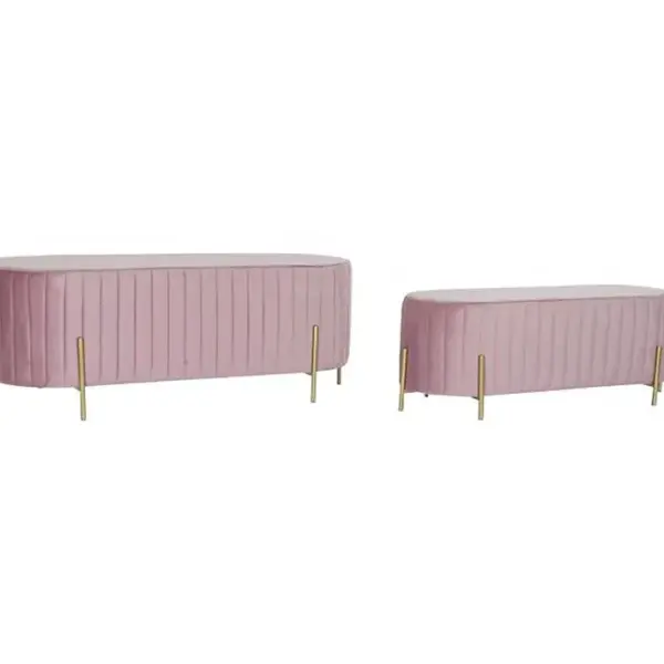 Ensemble De 2 Banquettes En Métal Et Polyester Coloris Rose Et Pieds Doré