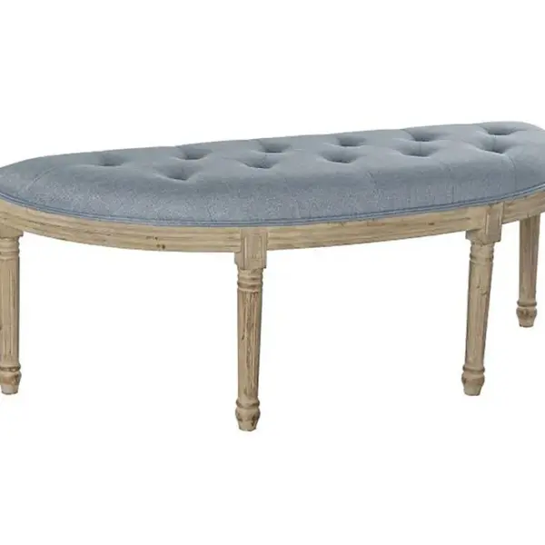 Banquette En Velours Et Bois De Caoutchouc Coloris Gris / Naturel - L. 125 X P. 43 X H. 48 Cm