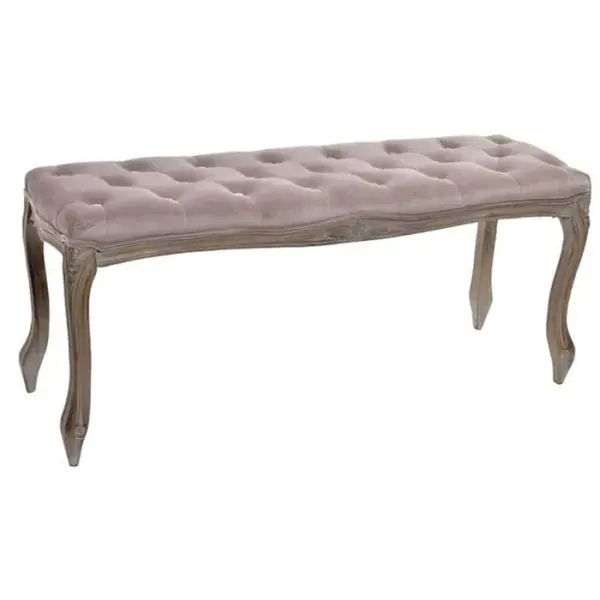 PEGANE Banquette En Velours Et Bois De Caoutchouc Coloris Rose Pâle- L. 112 X P. 38 X H. 48 Cm