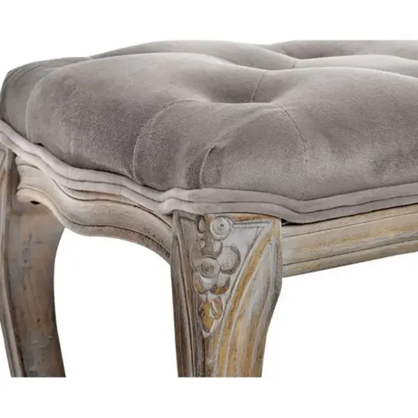 Banquette En Velours Et Bois De Caoutchouc Coloris Gris- L. 112 X P. 38 X H. 48 Cm