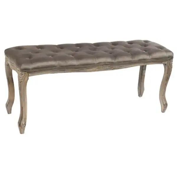 PEGANE Banquette En Velours Et Bois De Caoutchouc Coloris Gris Foncé- L. 112 X P. 38 X H. 48 Cm