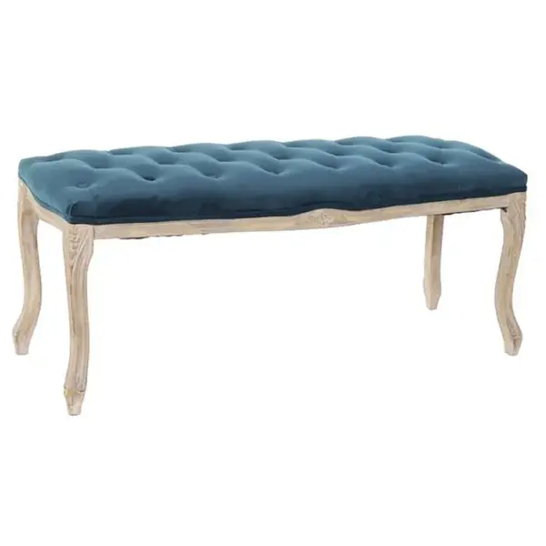 PEGANE Banquette En Velours Et Bois De Caoutchouc Coloris Vert Bleuté - L. 110 X P. 37 X H. 49 Cm