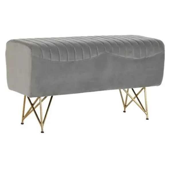 PEGANE Banquette En Métal Et Polyester Coloris Gris Et Pieds Doré - L. 90 X P. 31 X H. 47 Cm