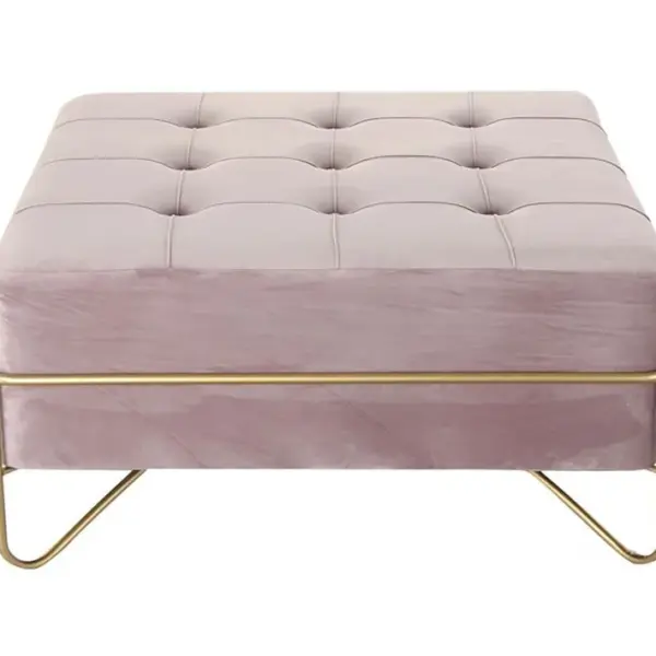 Banquette En Métal Et Velours Coloris Rose Et Pieds Doré - L. 80 X P. 80 X H. 42 Cm