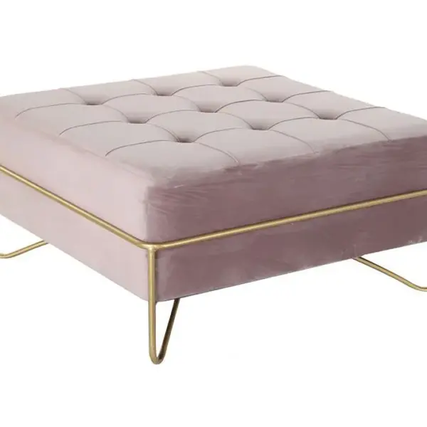 Banquette En Métal Et Velours Coloris Rose Et Pieds Doré - L. 80 X P. 80 X H. 42 Cm