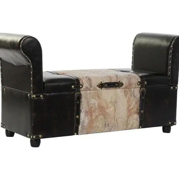 Banquette Coffre En Mdf Coloris Noir/beige - Longueur 113 X Profondeur 40 X Hauteur 61 Cm