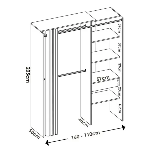 Armoire Dressing Extensible En Panneau De Particules Coloris Chêne Naturel