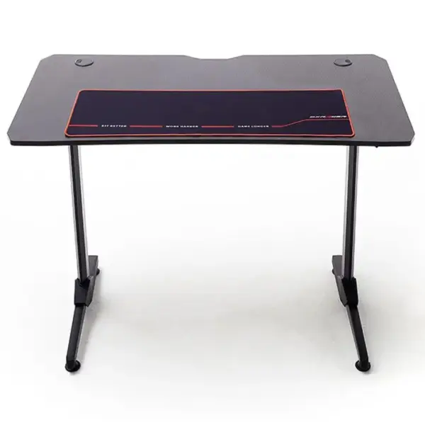 Table De Bureau Gamer, Table De Jeu En Bois Imitation Carbone Coloris Noir / Pieds En Métal